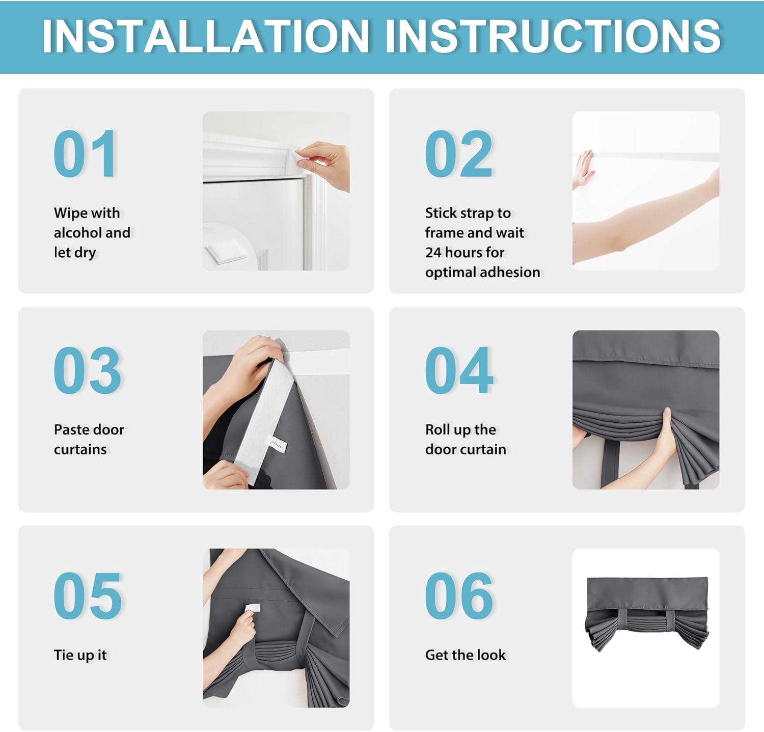 RYB HOME French Door Curtain - Blackout Privacy Thermal Insulated Window Curtain for Patio Glass Front Entry Back Door Kitchen Bedroom, Self Adhesive No Rod Needed, W26 x L69 inch, 1 Panel, Gray